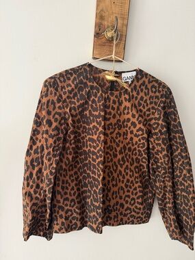 GANNI Leopard Print Puff Sleeve Blouse - (32)